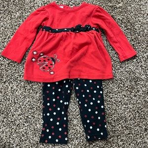 Red and black matching ladybug set 9-12 months VGUC